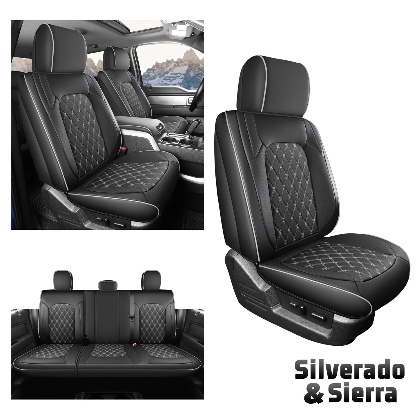 Housse de siège de camion Umbrauto compatible avec les modèles Silverado et Sierra, grise