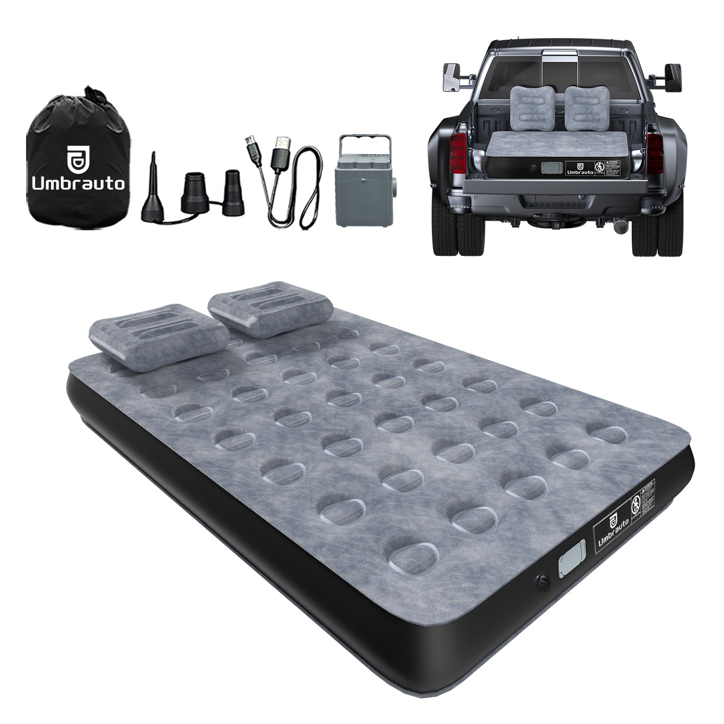 Umbrauto 5.5-6.5 ft Square Truck Bed Air Mattress with Wireless Rechargeable Pump Inflatable Full Size Pickup Air Mattress