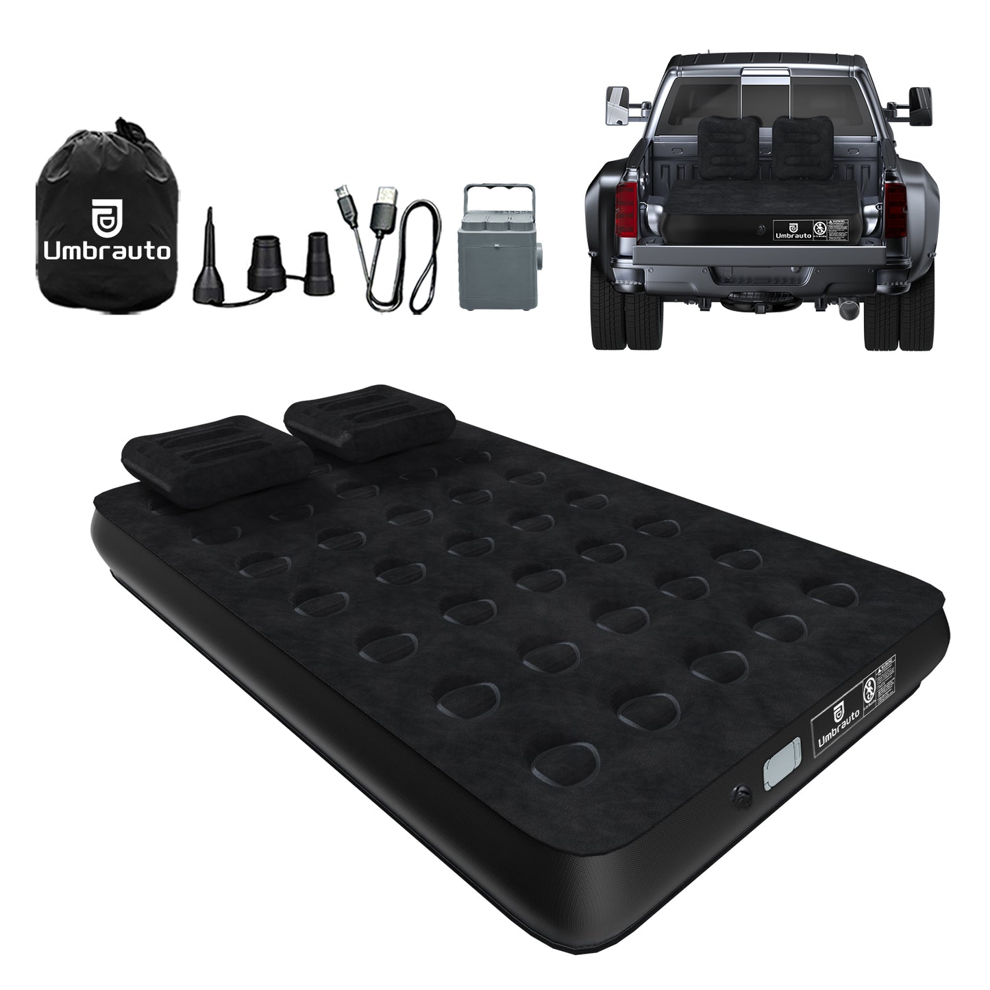 Umbrauto 5.5-6.5 ft Square Truck Bed Air Mattress with Wireless Rechargeable Pump Inflatable Full Size Pickup Air Mattress