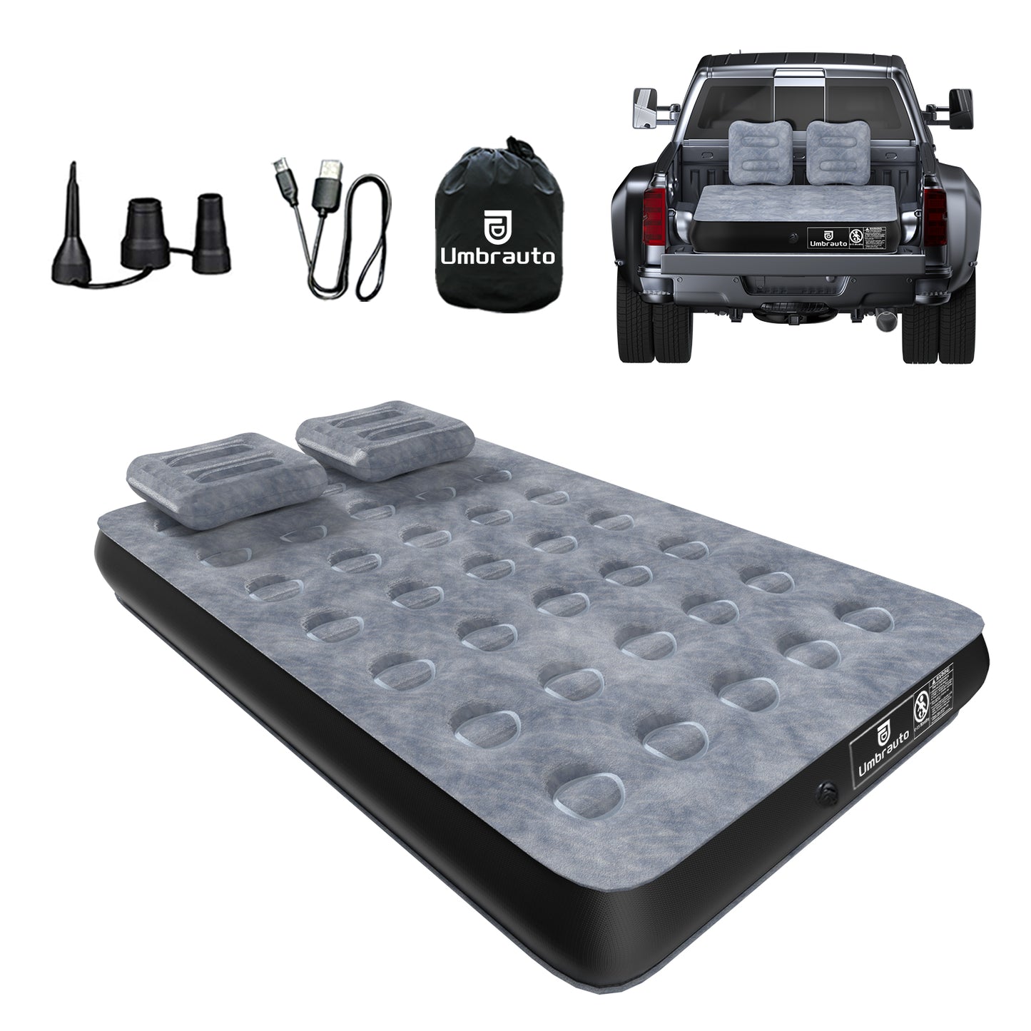 Umbrauto 5.5-6.5 ft Square Truck Bed Air Mattress with Wireless Rechargeable Pump Inflatable Full Size Pickup Air Mattress