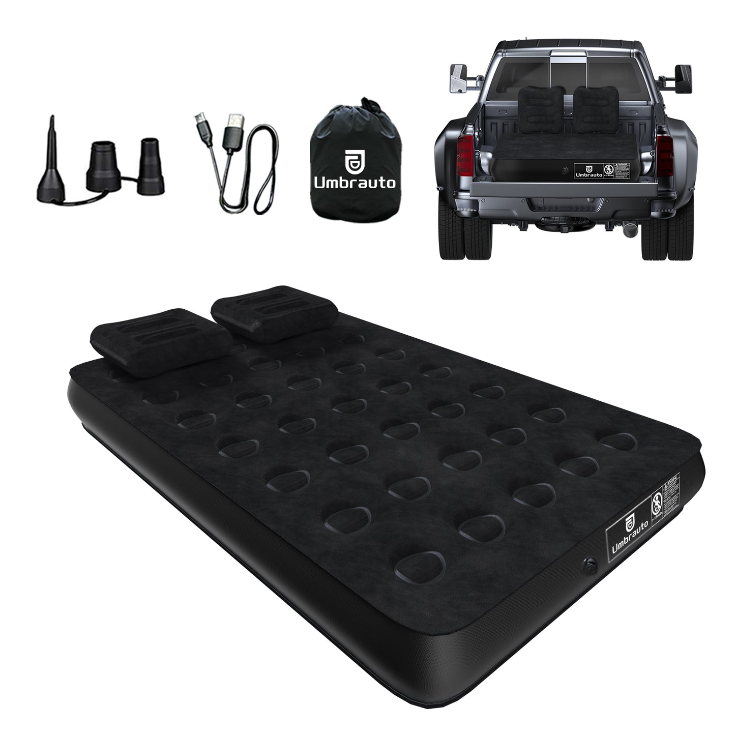 Umbrauto 5.5-6.5 ft Square Truck Bed Air Mattress with Wireless Rechargeable Pump Inflatable Full Size Pickup Air Mattress