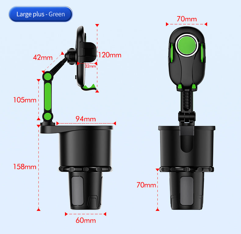 One-Key Auto Release 2-in-1 Phone Mount for Car Cup Holder, Adjustable Base, 360° Flexible Neck, Fits Most Smartphones and Bottles, Long Press to Open Clamping Arm