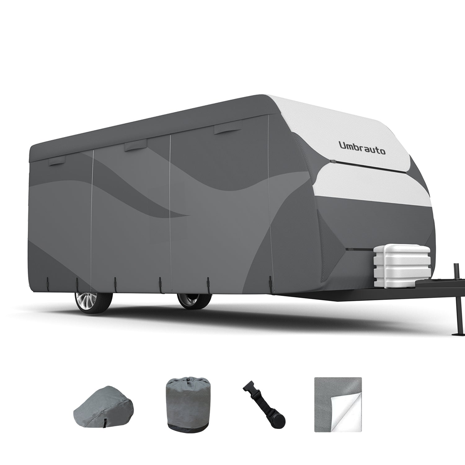 Umbrauto DuPont Tyvek Travel Trailer RV Cover, Waterproof & Ripstop Camper Cover with 4-Layer Sides, Sun and Snow Protection, Extra Windproof Ropes
