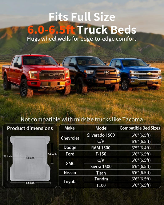 Umbrauto Premium Drop-Stitch Truck Bed Air Mattress for 6.0-6.5ft Full Size Short Bed, Rechargeable Wireless Pump, Sag-Resistant Waterproof Firm Sleeping Pad for Truck Tent Camping Air Mattress