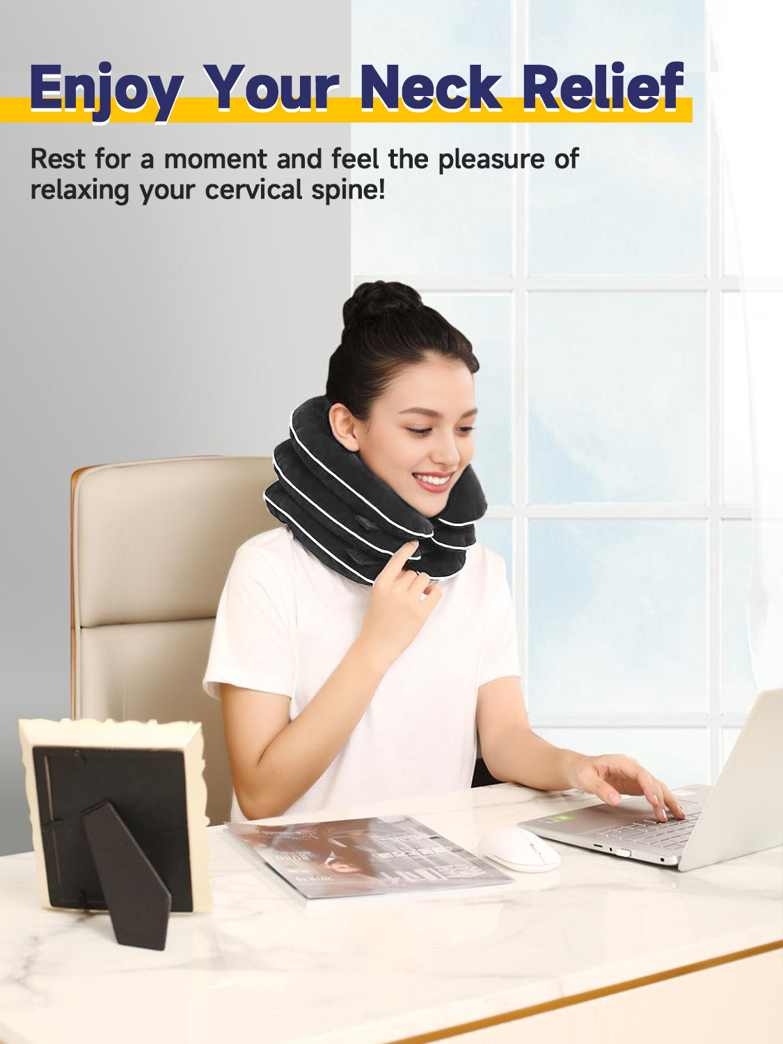 Inflatable Neck Stretcher for Cervical Traction, Adjustable Cervical Traction Device for Instant Relief, Neck Decompression Device for Neck Pain, Neck Traction Pillow, Neck Extender for Home Use