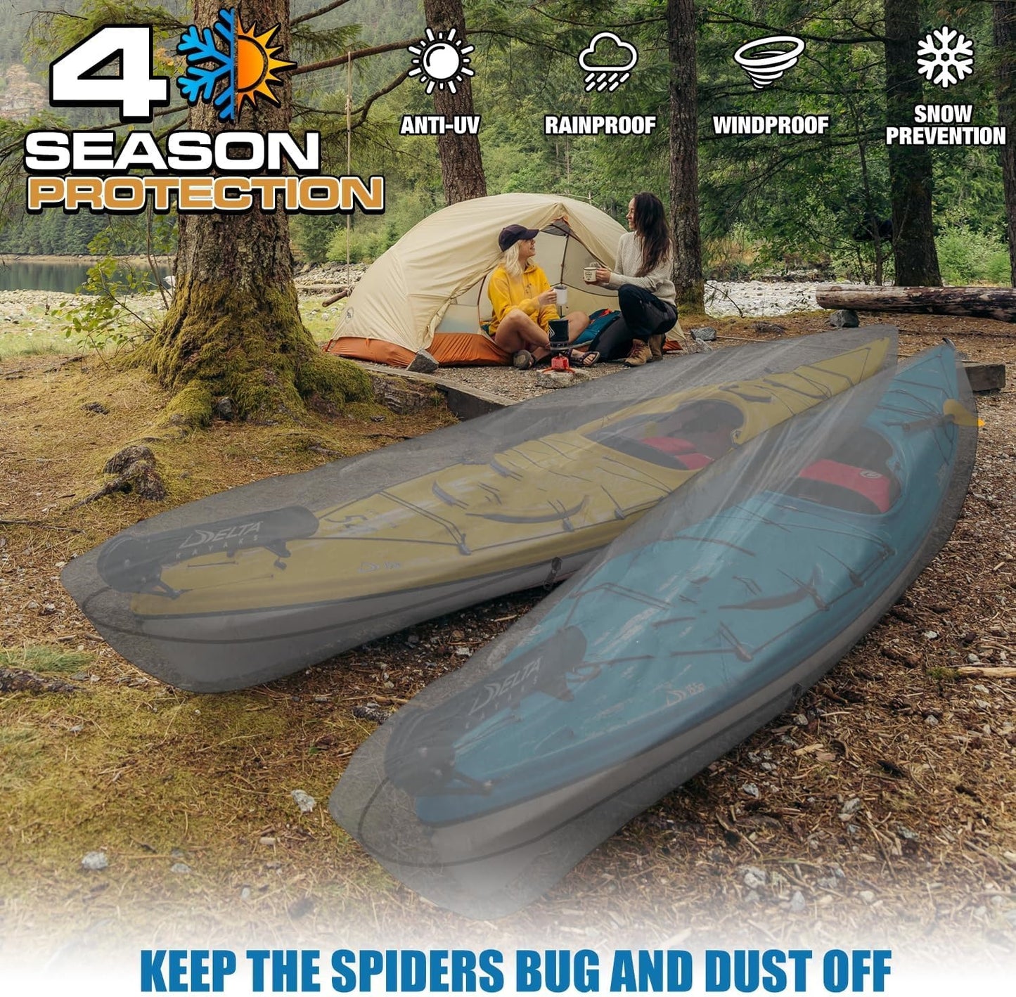 Umbrauto 600D Kayak Cover: Upgraded Zipper Closure Waterproof Canoe Outdoor Storage Bag, Heavy Duty UV Protection Dust Paddle Board Cover for Fishing Boat
