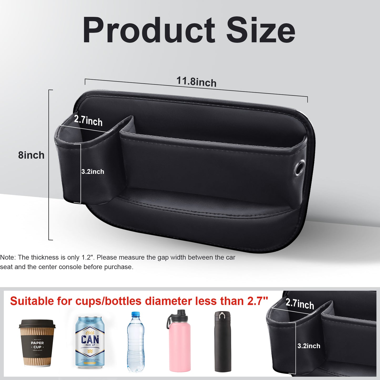 2 Pack Car Seat Gap Filler Organizer with Cup Holders - Universal Fit Leather Storage Box for Car,SUV,Truck -Prevent Items from Dropping, Holds Phone, Keys, Sunglasses (Black, Driver & Passenger)