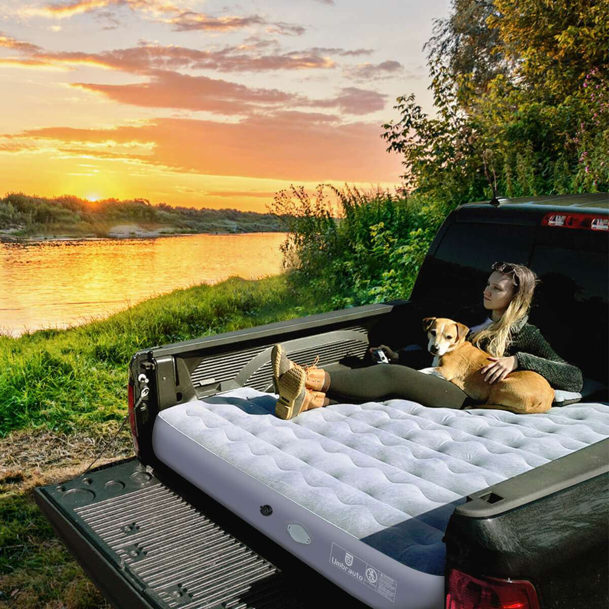 5.5-5.8ft Auto Inflate Short Truck Bed Air Mattress Umbrauto 2.0