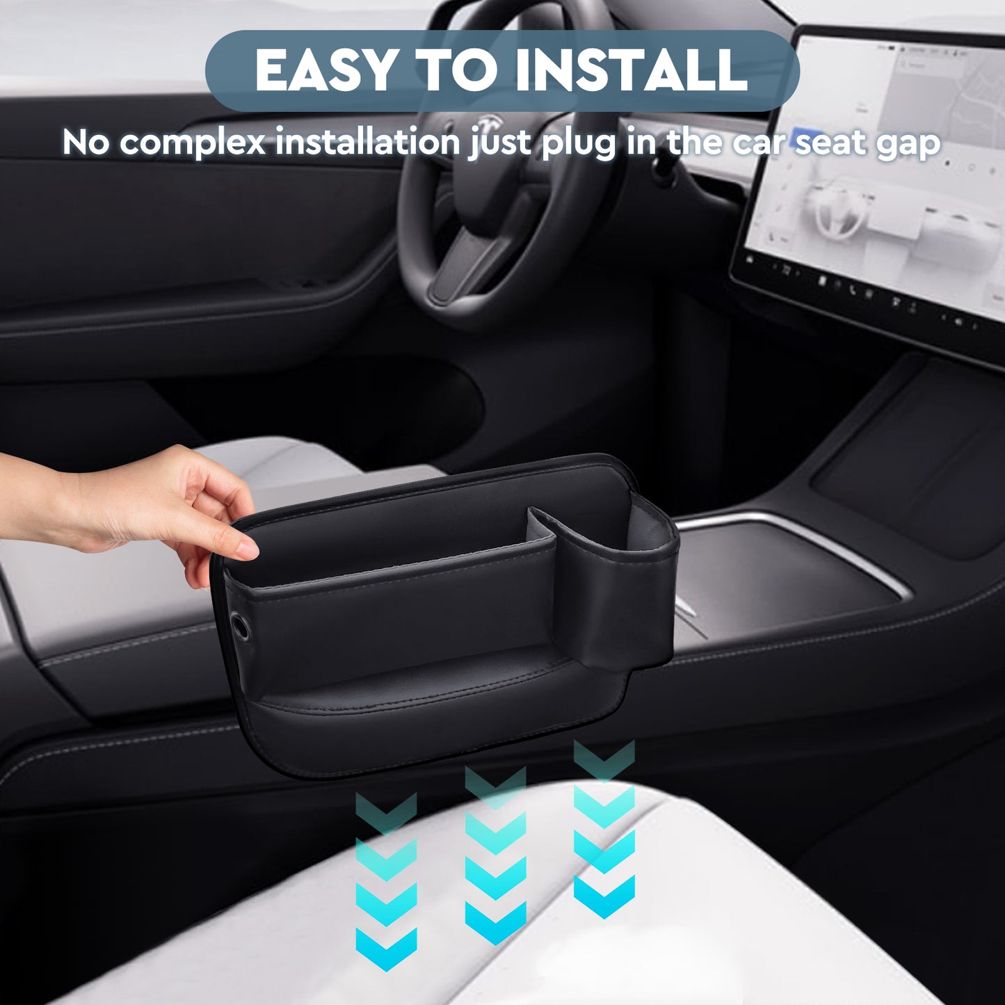 2 Pack Car Seat Gap Filler Organizer with Cup Holders - Universal Fit Leather Storage Box for Car,SUV,Truck -Prevent Items from Dropping, Holds Phone, Keys, Sunglasses (Black, Driver & Passenger)