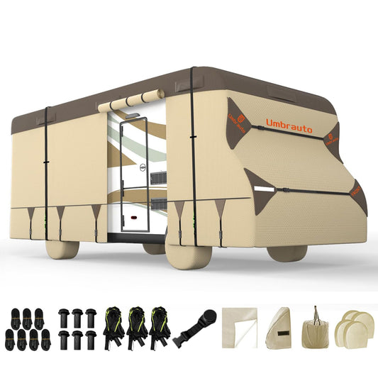 Umbrauto RV Cover Class C Upgraded 7 Layers Anti-UV Top Panel Motorhome Cover,khaki