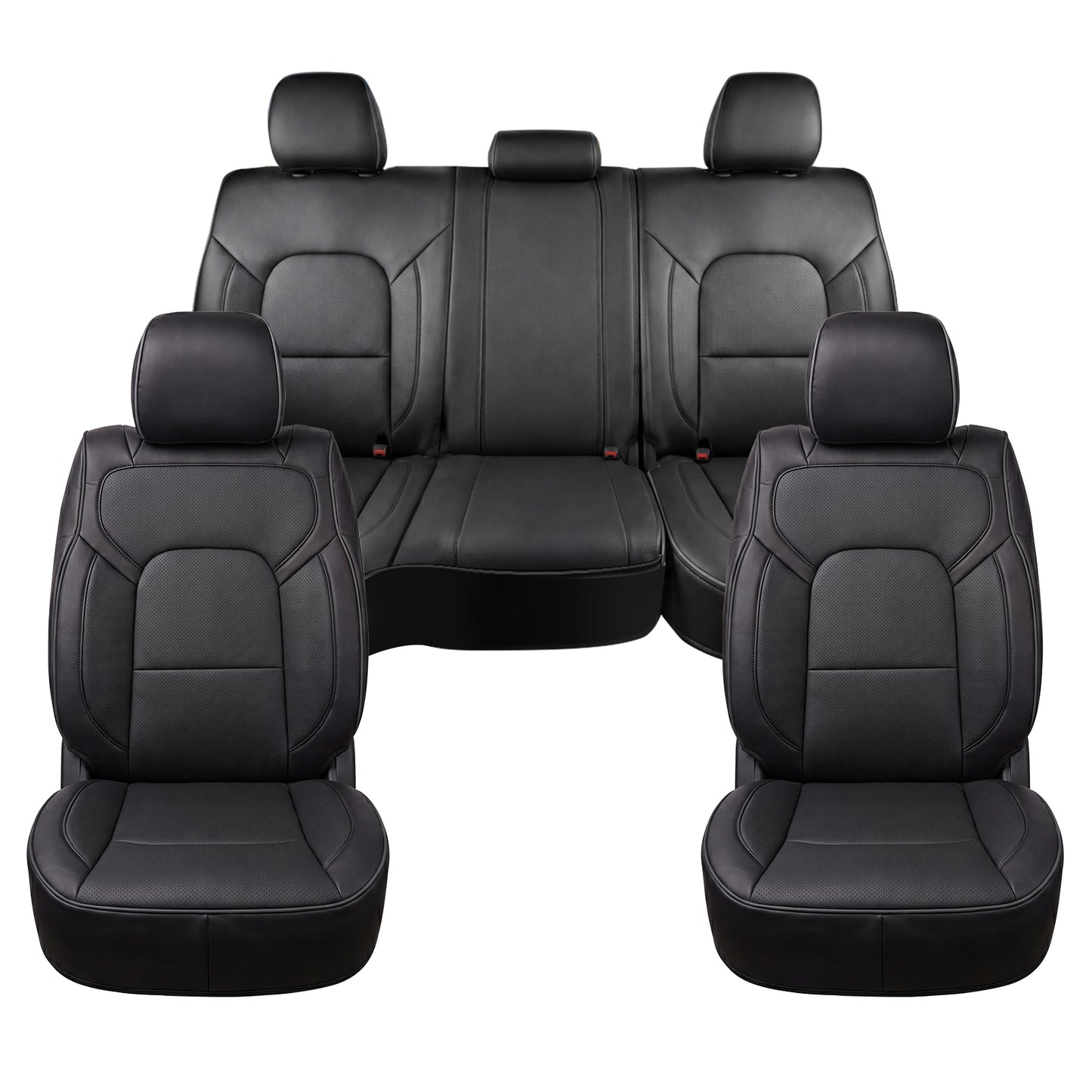 Umbrauto Car Seat Covers for Dodge RAM, Premium Nappa Waterproof Leather Seat Cushion Fits 2009-2026 RAM 1500/2500/3500 Crew Quad Mega Cab with Curved Bench,Full Set, Black