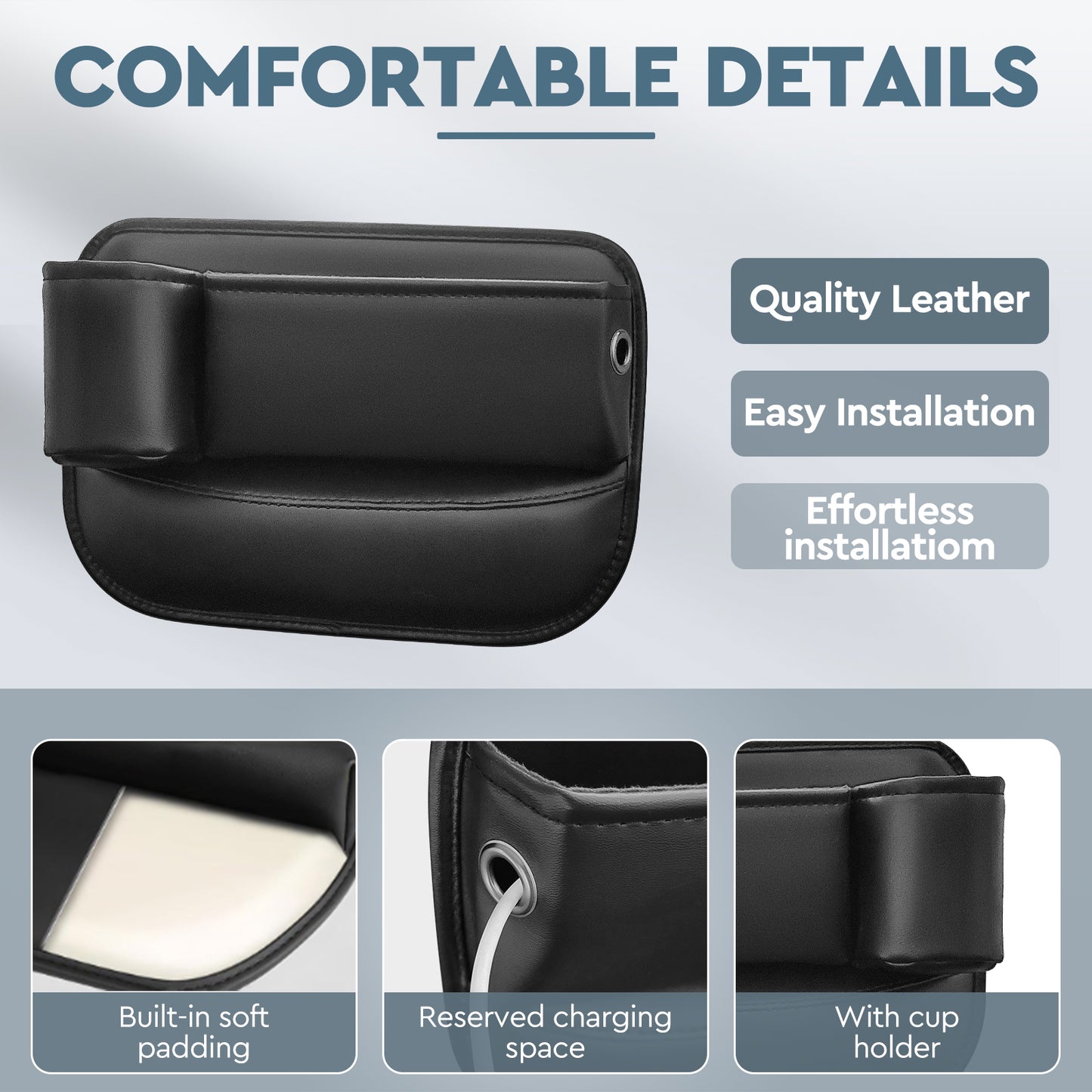 2 Pack Car Seat Gap Filler Organizer with Cup Holders - Universal Fit Leather Storage Box for Car,SUV,Truck -Prevent Items from Dropping, Holds Phone, Keys, Sunglasses (Black, Driver & Passenger)