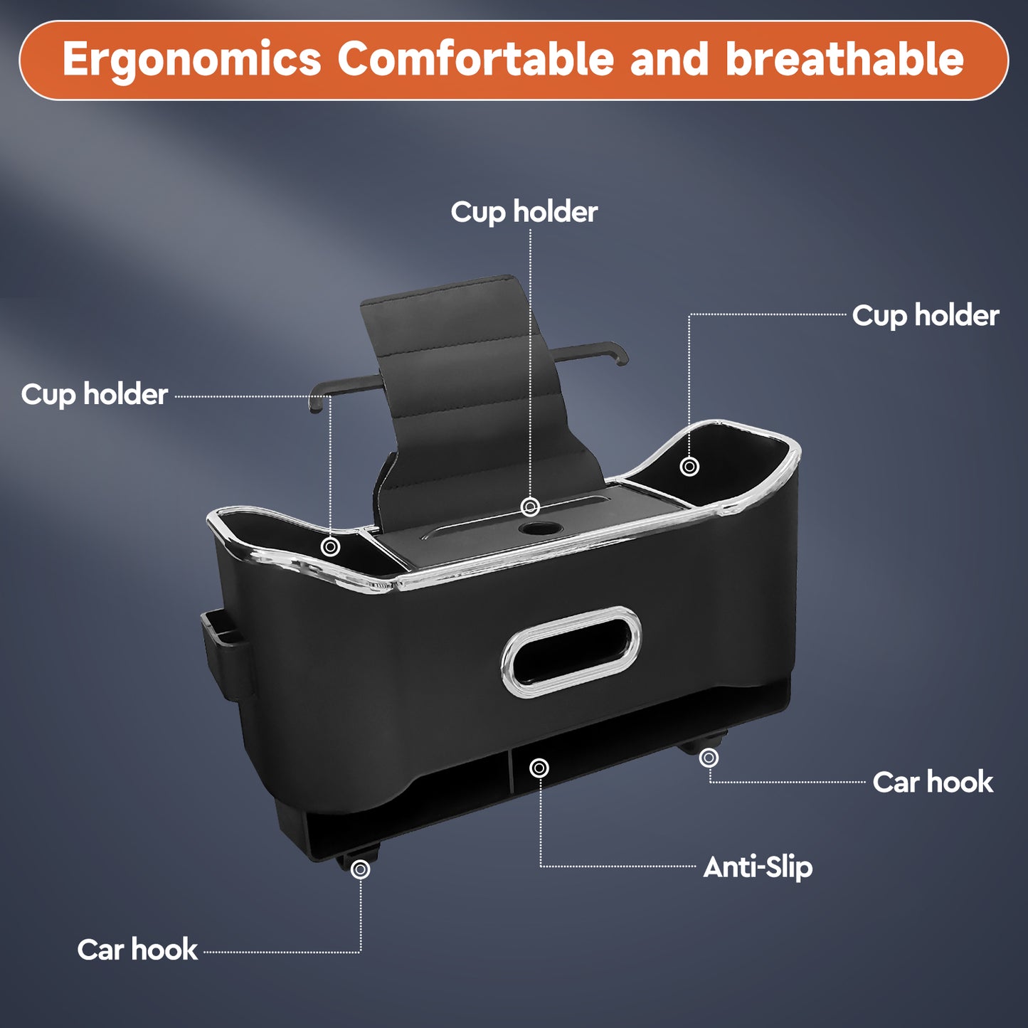 Car Seat Back Storage Box, Multifunctional Headrest Backseat Organizer with Tissue Box, Cup Holders, Hooks, Rear Seat Ideal for Kids and Travel