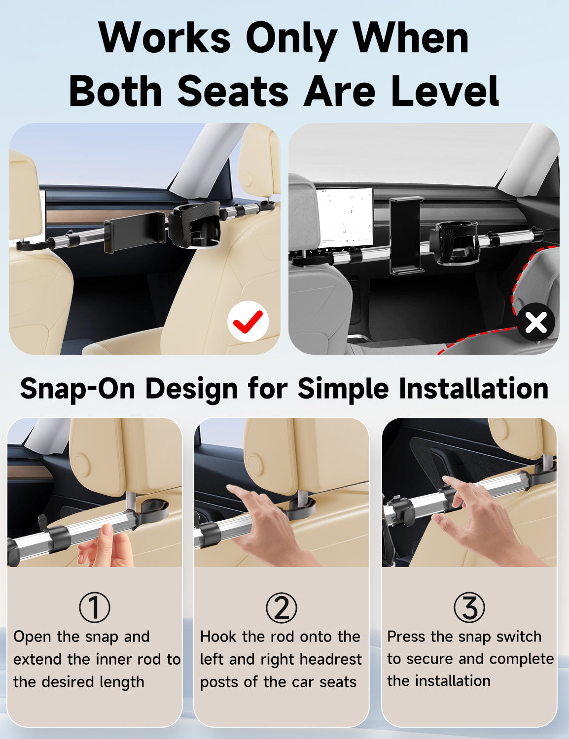 Upgraded Car Backseat Tablet Holder with Cup Mount – Headrest Stand for 6.1″–11″ iPad, Galaxy Tab & Kindle Fire