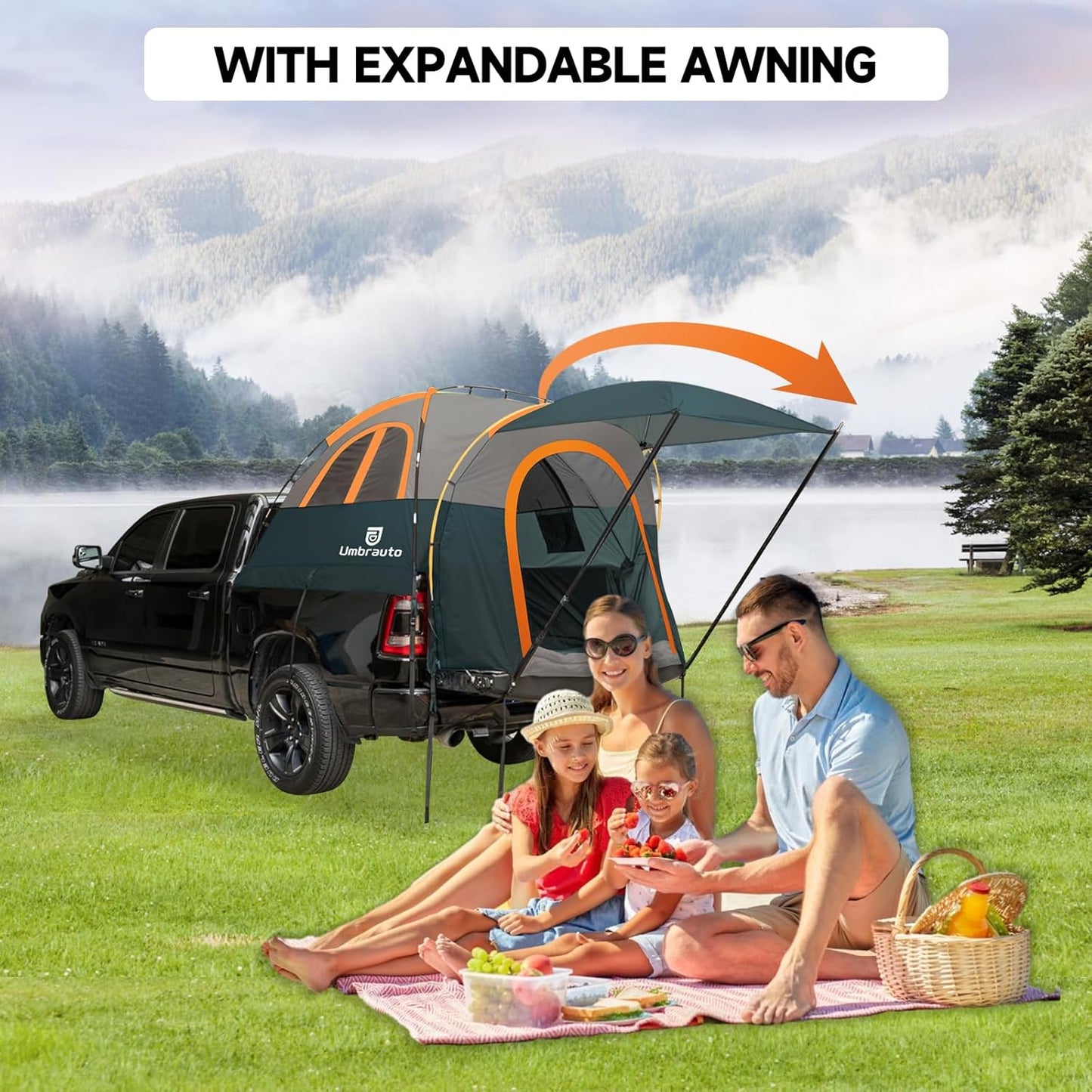 Umbrauto Truck Bed Tent with Awning — Fits 6.4–6.7 ft Truck Beds | PU3000mm Waterproof Pickup Tent