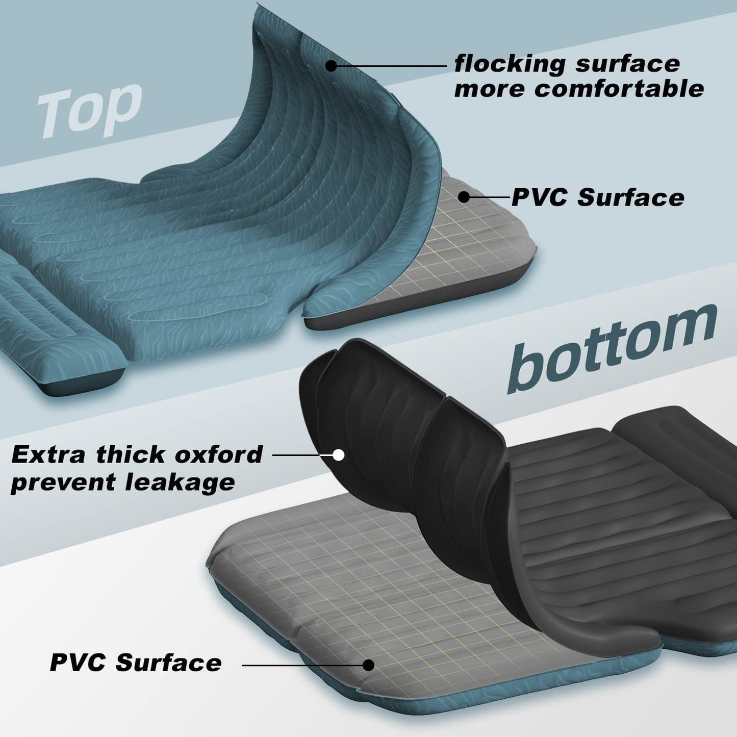 Umbrauto 63in Extended SUV Mattress — Quick Inflate, Includes Pump & 2 Pillows,Teal