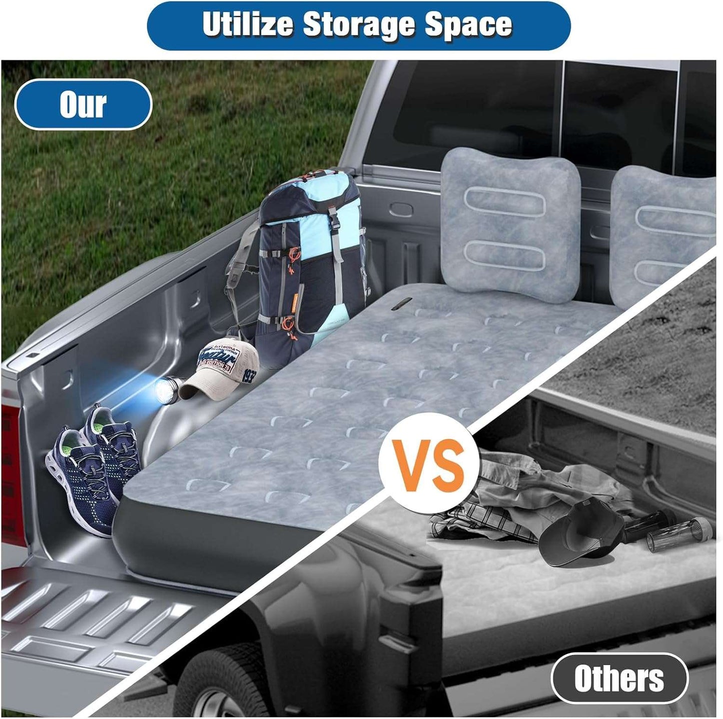 5.5-6.5ft Truck Bed Air Mattress Inflatable Full Size Umbrauto Pickup Square Air Mattress