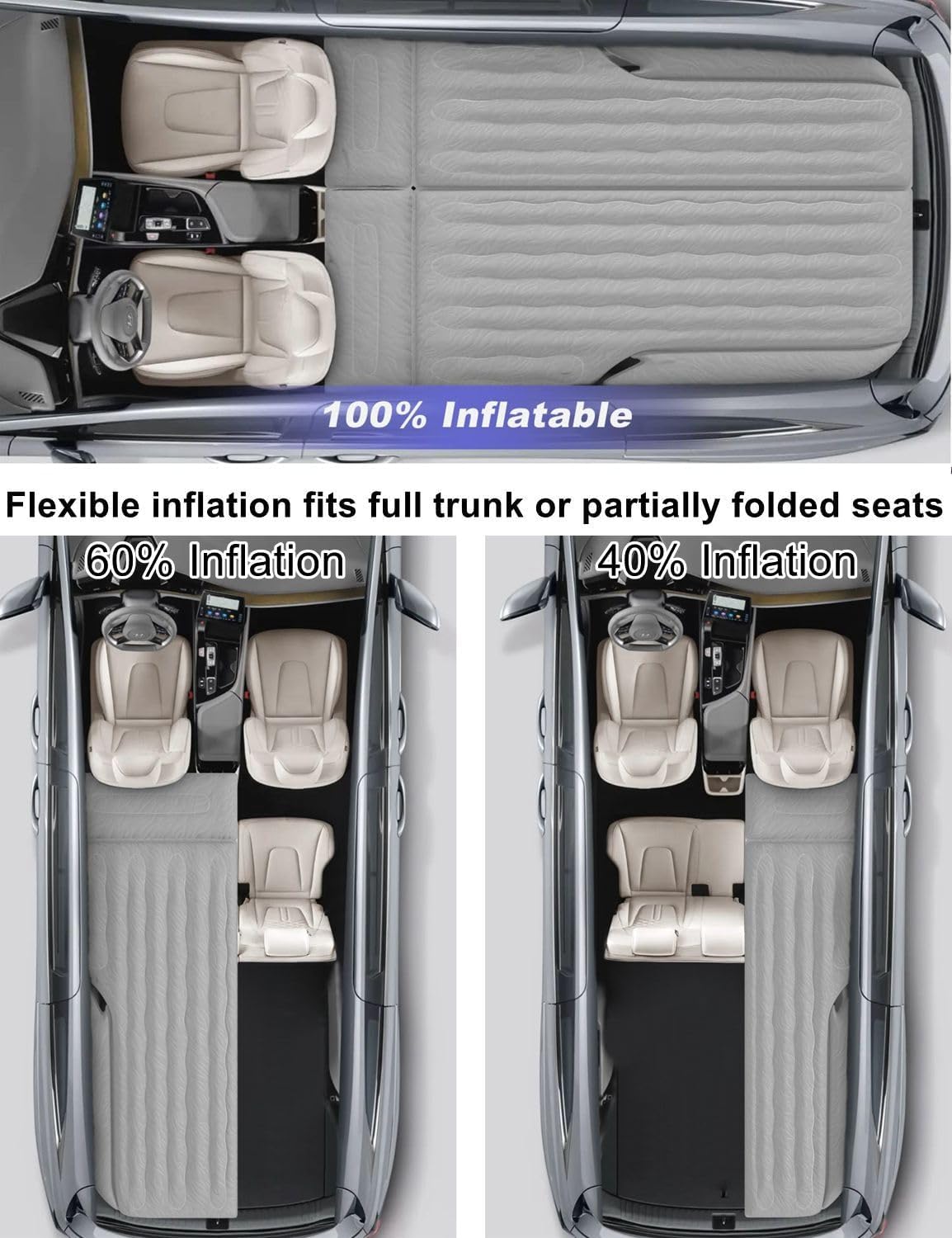 Umbrauto 63in Extended SUV Mattress — Quick Inflate, Includes Pump & 2 Pillows,Grey