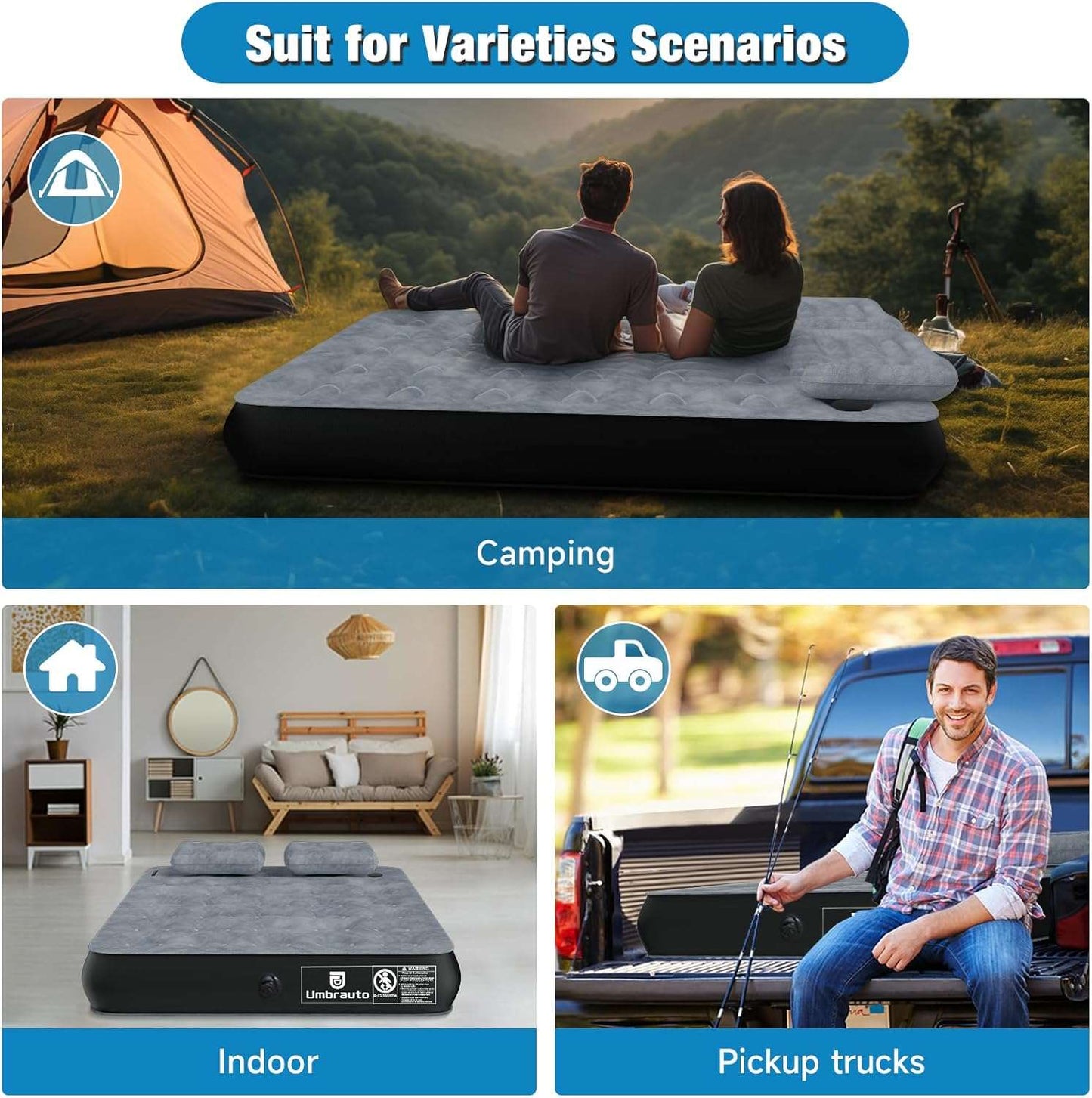 5.5-6.5ft Truck Bed Air Mattress Inflatable Full Size Umbrauto Pickup Square Air Mattress