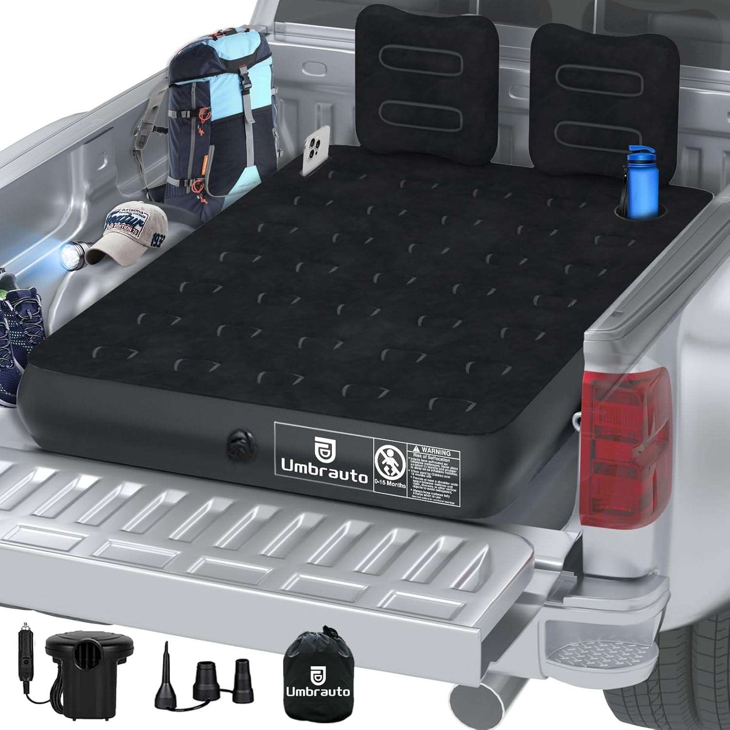 5.5-6.5ft Truck Bed Air Mattress Inflatable Full Size Umbrauto Pickup Square Air Mattress