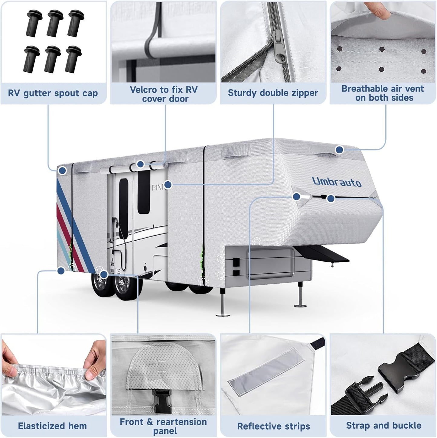 Umbrauto 5th Wheel RV Cover Upgraded 300D Waterproof Breathable Camper Covers