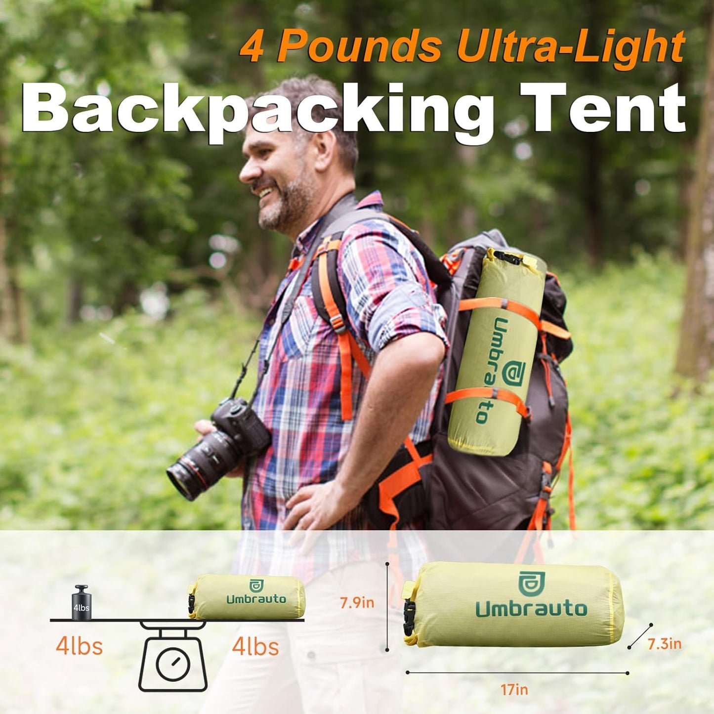 Umbrauto 4 Person Ultralight Camping Tent – Waterproof 3-Season Dome Tent for Hiking, Backpacking & Outdoor Adventure