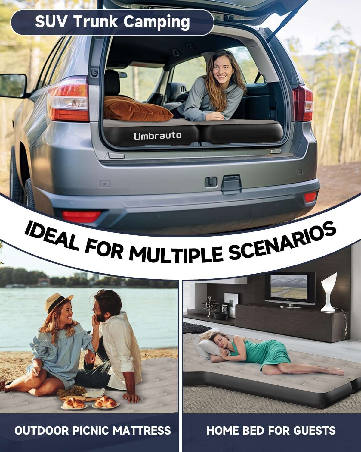 Thickened SUV Back Trunk Air Mattress Umbrauto 3.0,Gray