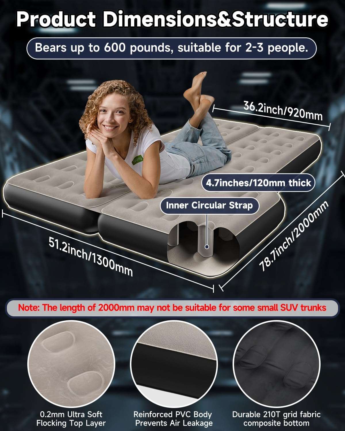 Thickened SUV Back Trunk Air Mattress Umbrauto 3.0,Gray