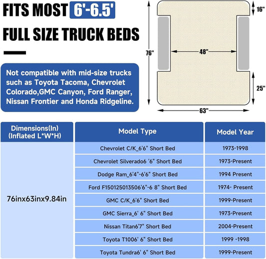 Umbrauto 6-6.5FT Full Size Truck Bed Air Mattress 1.0,Khaki Gray