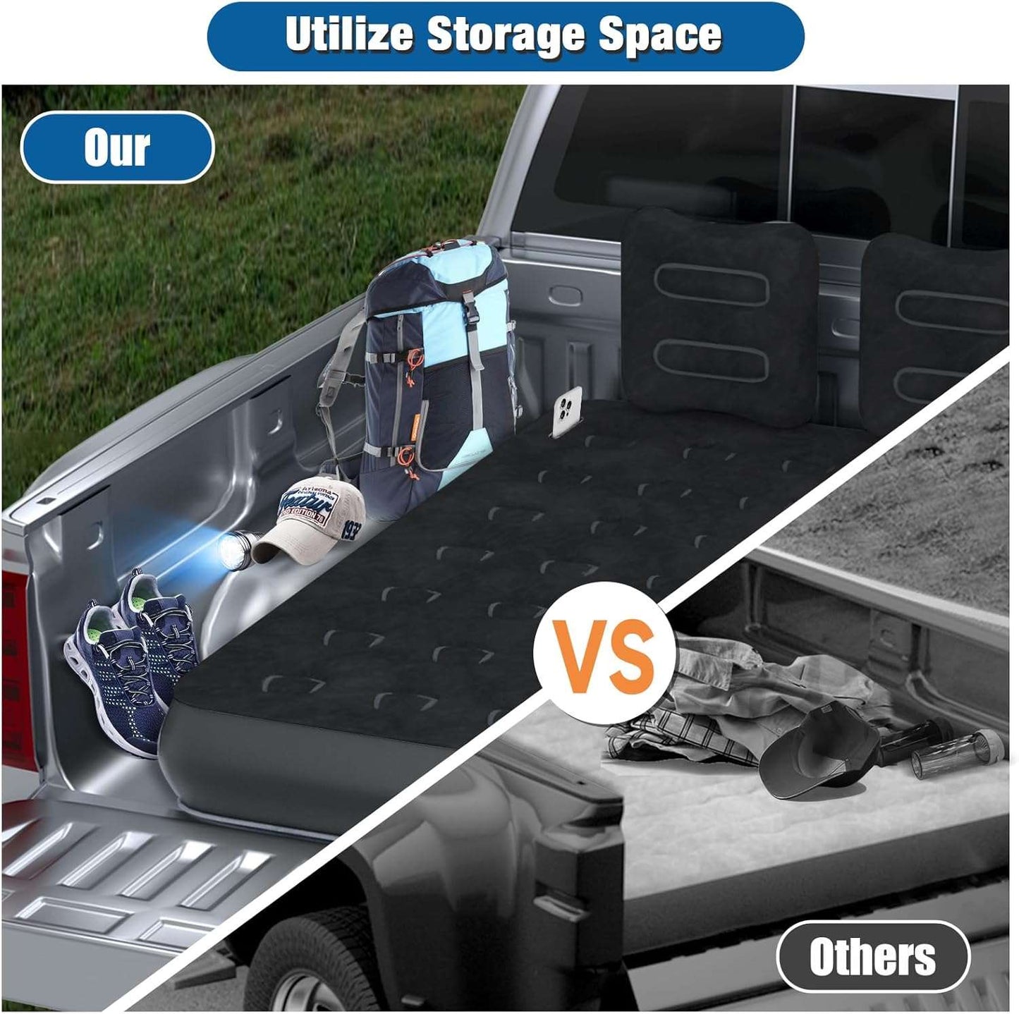 5.5-6.5ft Truck Bed Air Mattress Inflatable Full Size Umbrauto Pickup Square Air Mattress