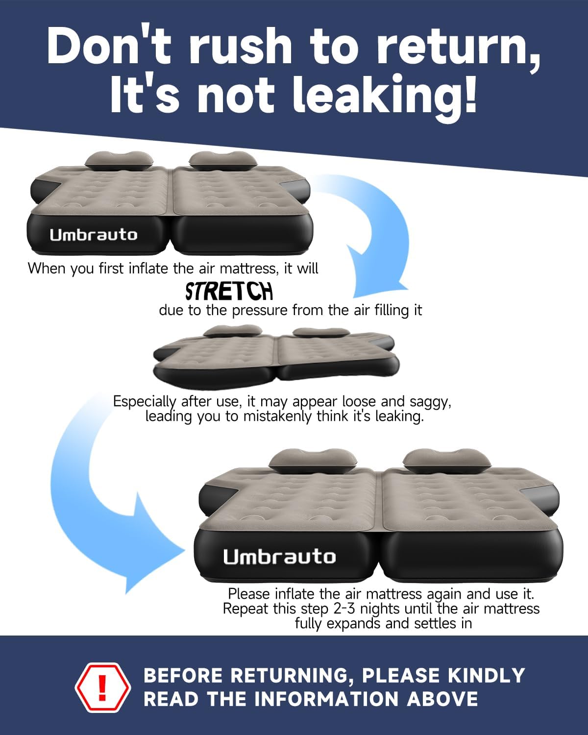 Umbrauto Thickened SUV Back Trunk Air Mattress 3.0,Khaki Grey