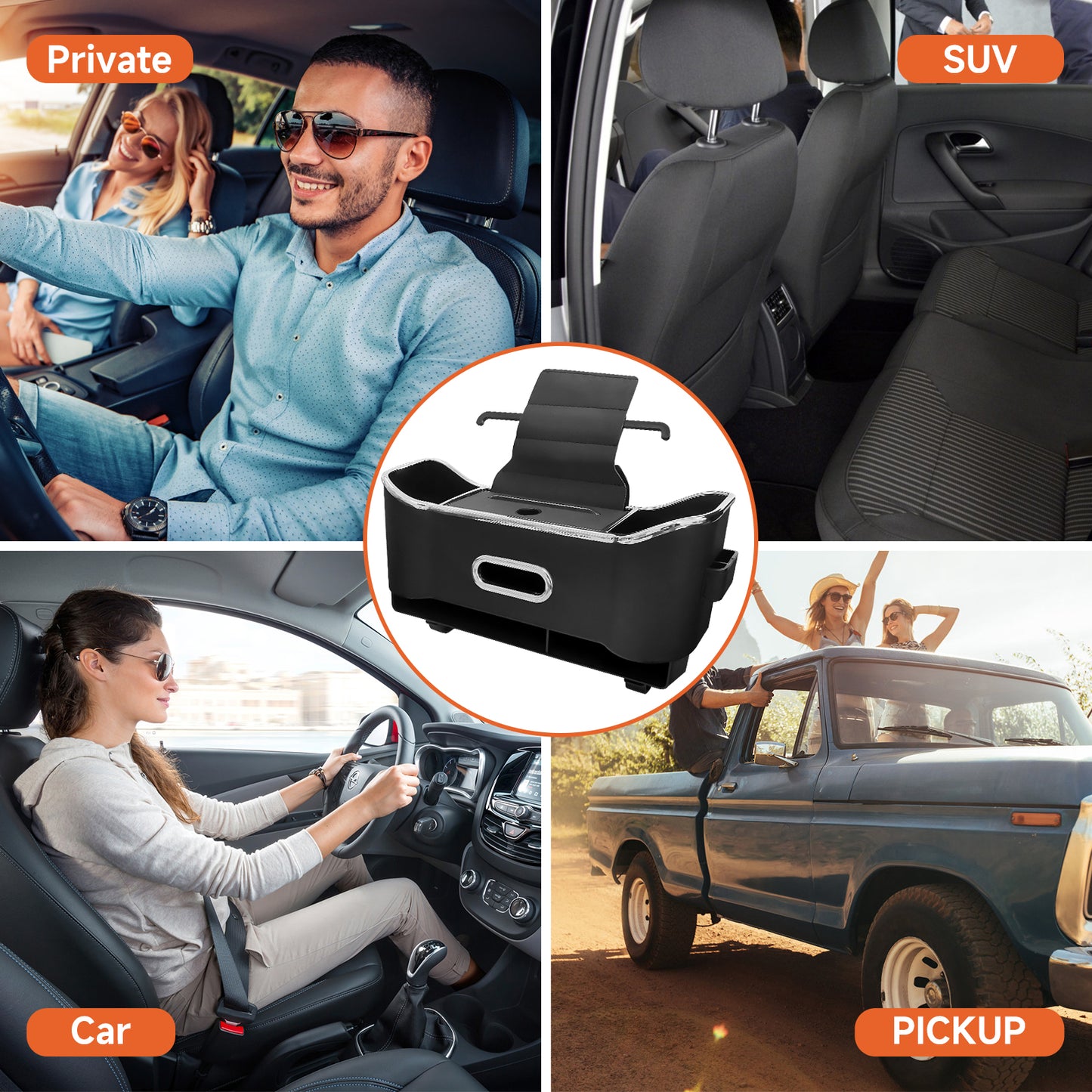 Car Seat Back Storage Box, Multifunctional Headrest Backseat Organizer with Tissue Box, Cup Holders, Hooks, Rear Seat Ideal for Kids and Travel