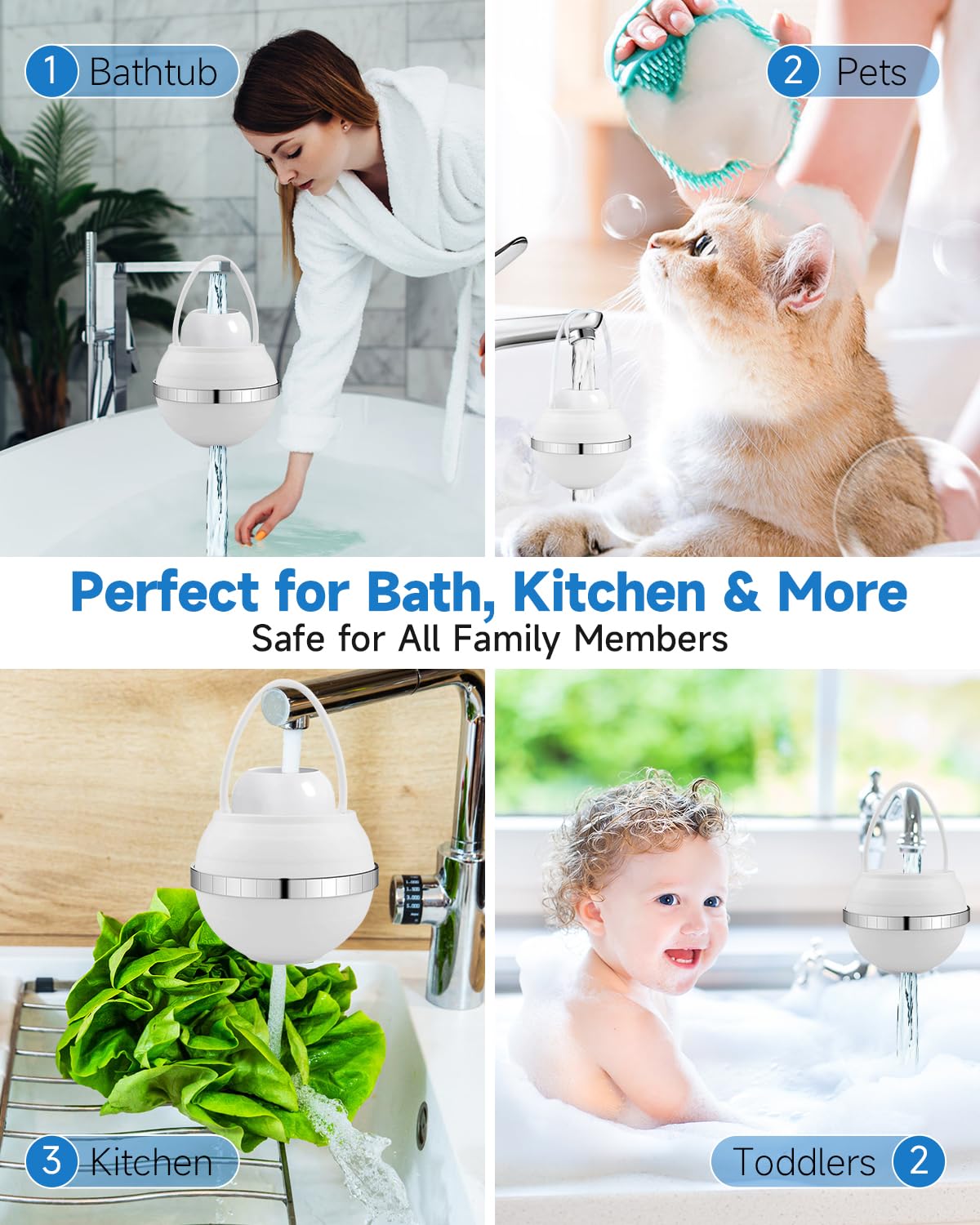Bathtub Faucet Water Filter – Removes Chlorine & Fluoride, Softens Water