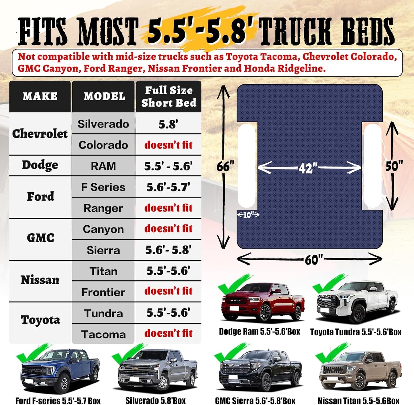 Umbrauto 5.5-5.8 FT Short Truck Bed Air Mattress 1.0,Navy