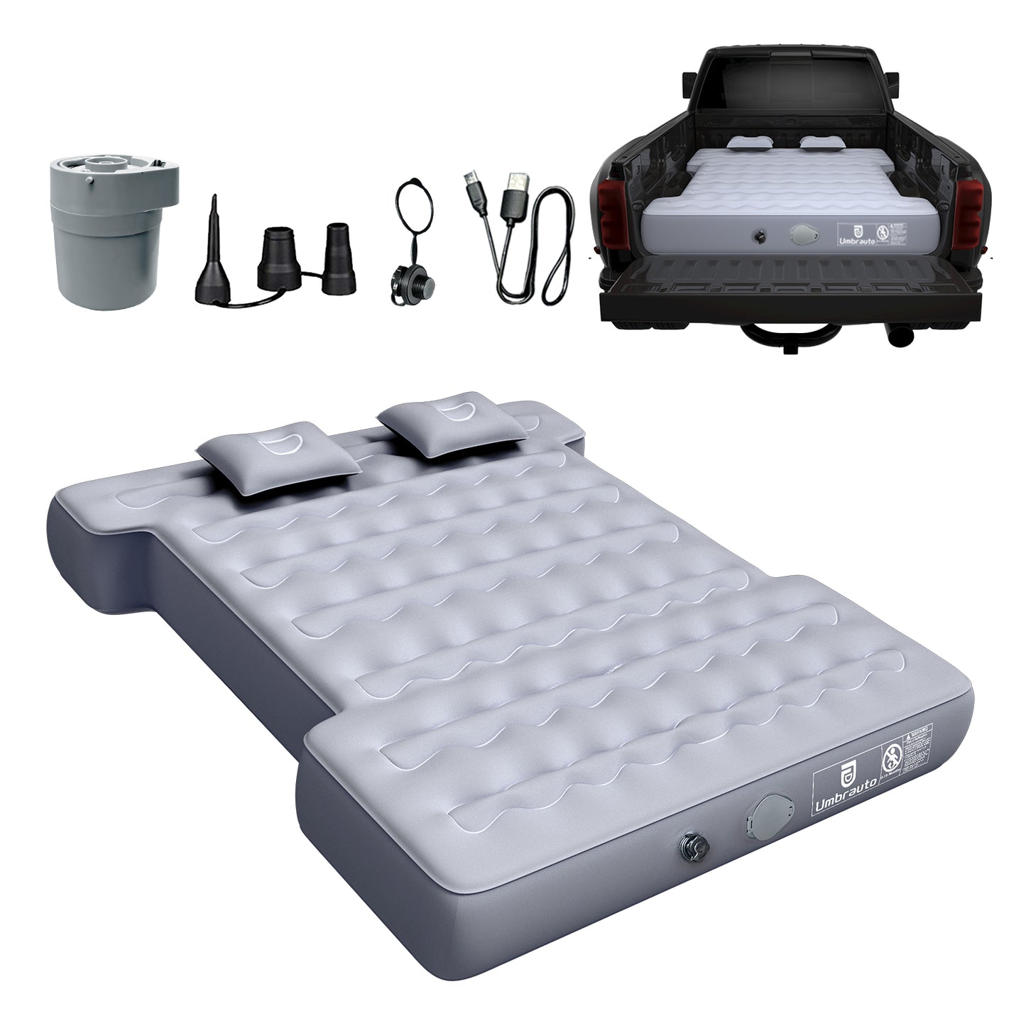 Umbrauto Built-in Pump Truck Bed Air Mattress for 5.5-5.8ft Auto Inflate Short Truck Bed Air Mattress  2.0