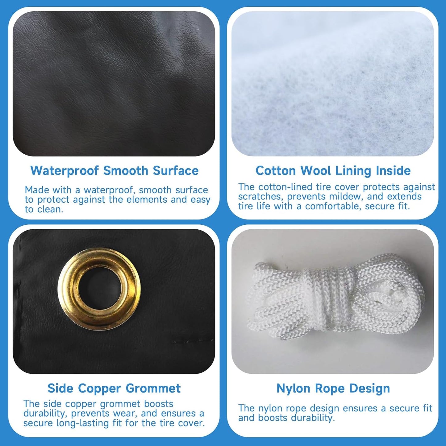 RV Tire Covers Set of 4, Tough Waterproof Wheel Protector for Trailer Camper, Truck, SUV, Motorhome, Black