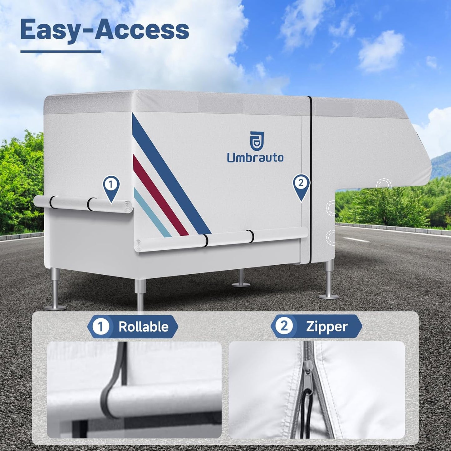 Umbrauto Truck Camper Cover for Slide-in Campers – 300D Oxford Waterproof RV Cover, Silver-Coated, All-Weather Protection with Windproof Straps & Air Vents