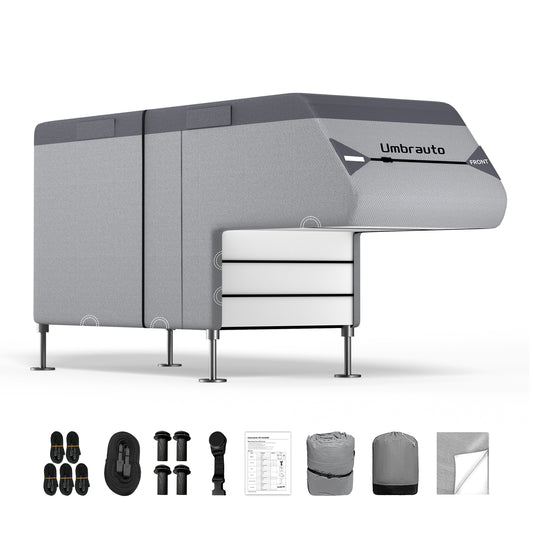 Umbrauto Truck Camper Cover 7-Layer Anti-Tear Top, RVs All Season Protection with Gutter Cover,Windproof Straps