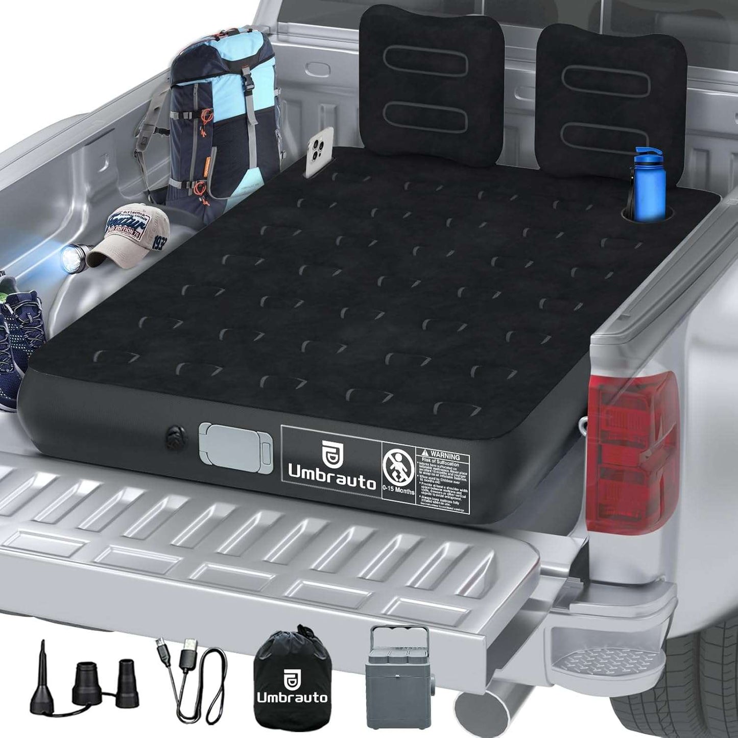 5.5-6.5ft Truck Bed Air Mattress Inflatable Full Size Umbrauto Pickup Square Air Mattress