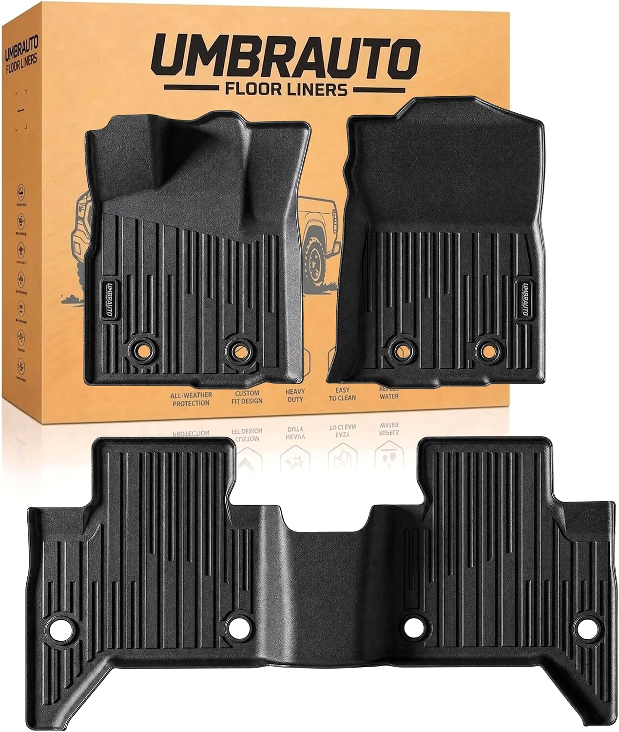 Umbrauto Floor Mats for Toyota Tacoma 2016-2023 Double Cab (Only for Automatic), All Weather TPE Truck Floor Liners Custom Fit Tacoma SR/SR5/TRD/Limited/Trail, Front & Rear 2 Row Waterproof Car Rug