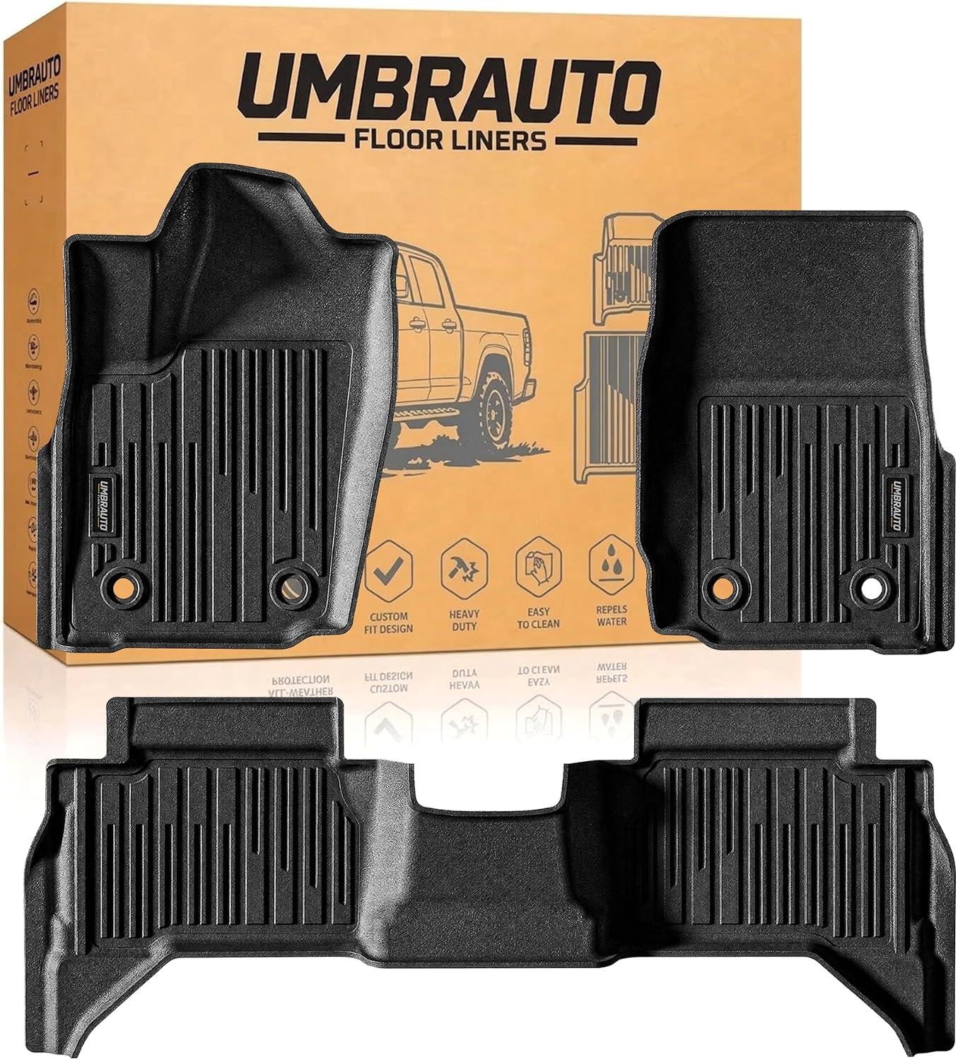 Umbrauto Floor Mats for Toyota Tacoma 2024 2025 2026 Double Cab Auto Tran (Not for Hybrid), All Weather TPE Truck Floor Liners Custom Fit Tacoma TRD/SR/SR5/Limited, 3D Laser Scanned Waterproof Car Rug