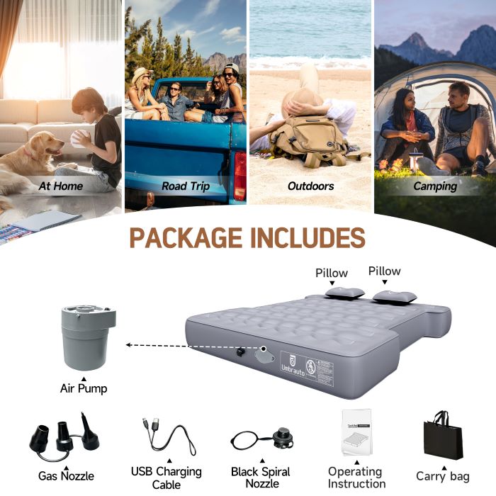 Umbrauto Built-in Pump Truck Bed Air Mattress for 5.5-5.8ft Auto Inflate Short Truck Bed Air Mattress  2.0