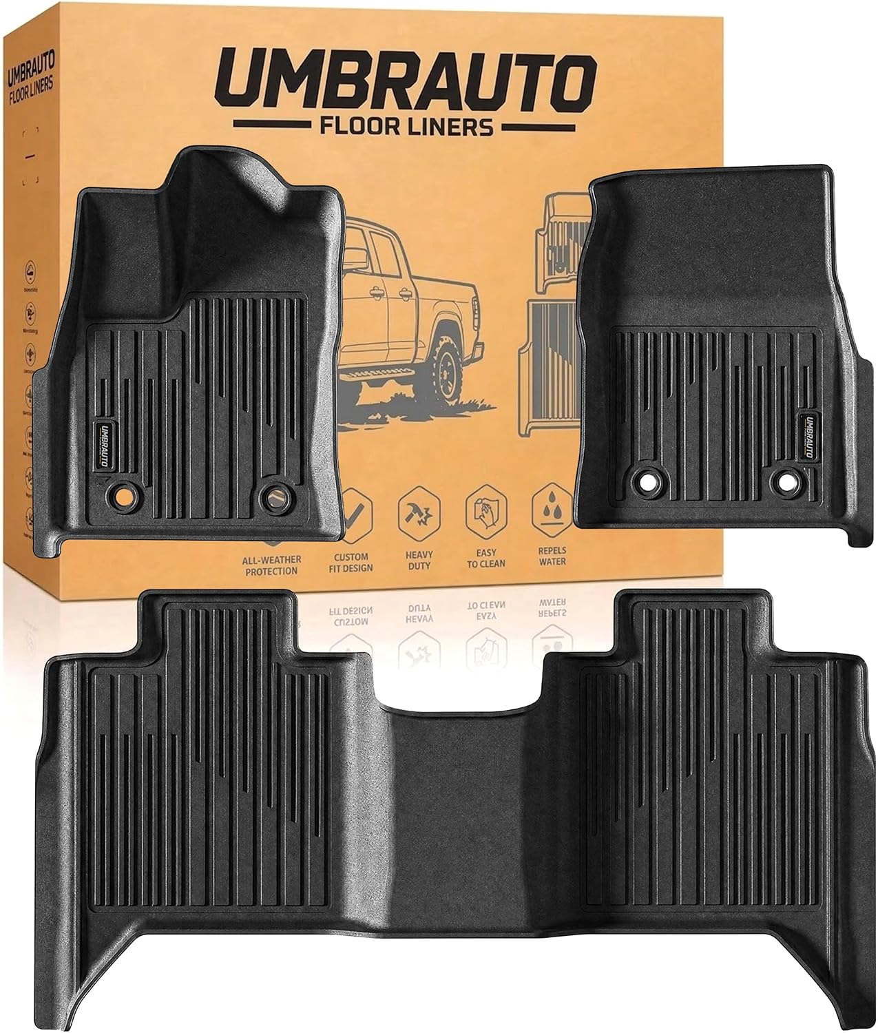 Umbrauto Floor Mats for Toyota Tundra 2022-2026 CrewMax Cab, All Weather TPE Truck Floor Liners Custom Fit Tundra SR/SR5/TRD Pro/Limited/Platinum/1794 Edition/Capstone, Waterproof Front&Rear Car Rug