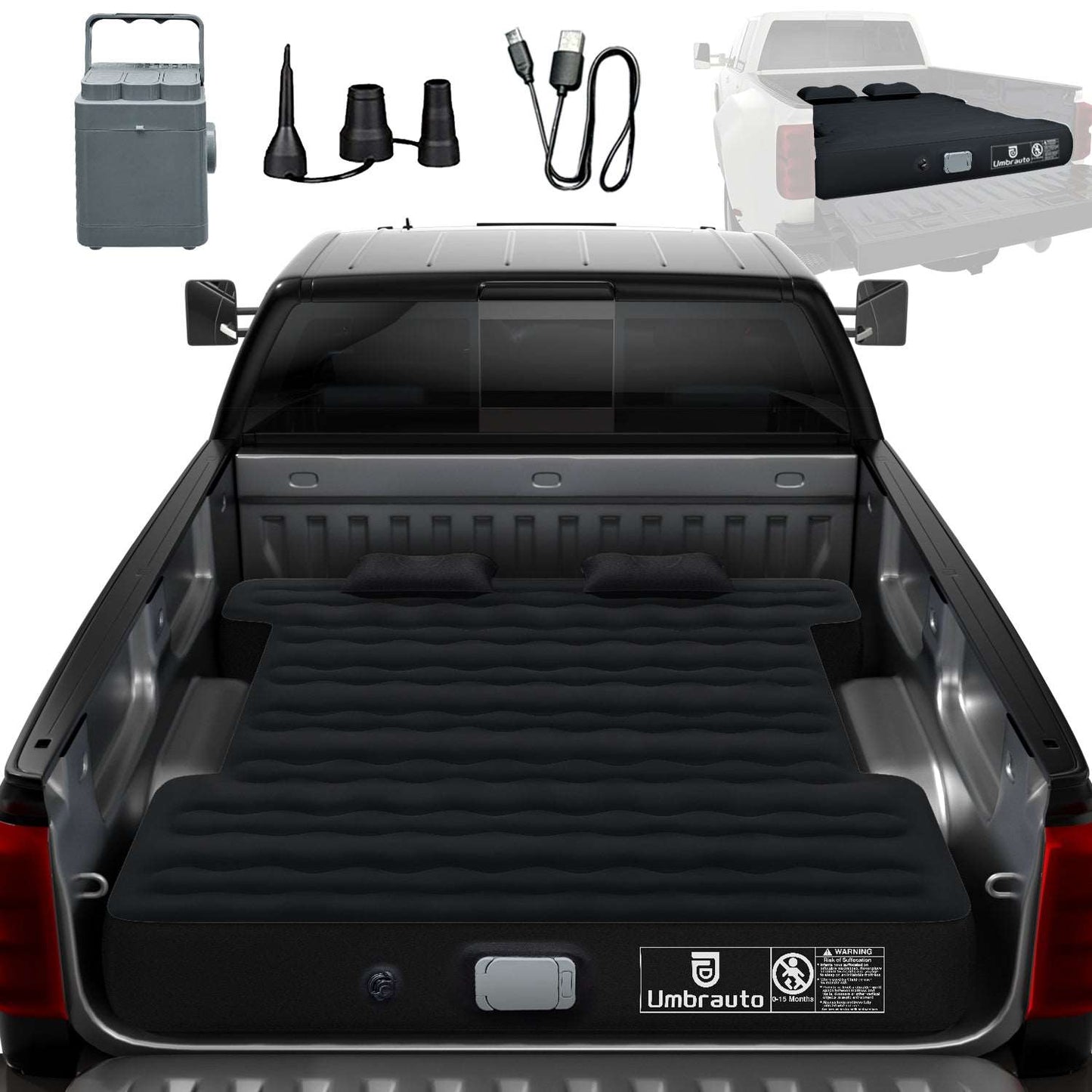 5.5-6.5ft Bulit-in Pump Truck Bed Air Mattress Umbrauto 3.0