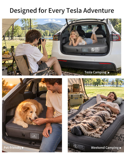 Umbrauto Custom Fit Air Mattress for Tesla Model Y/Juniper, 2026 Upgraded Drop-Stitch Tech with Built-in Pump Inflatable Camping Bed for Back Trunk, Soft Flocking Surface+Reinforced Bottom