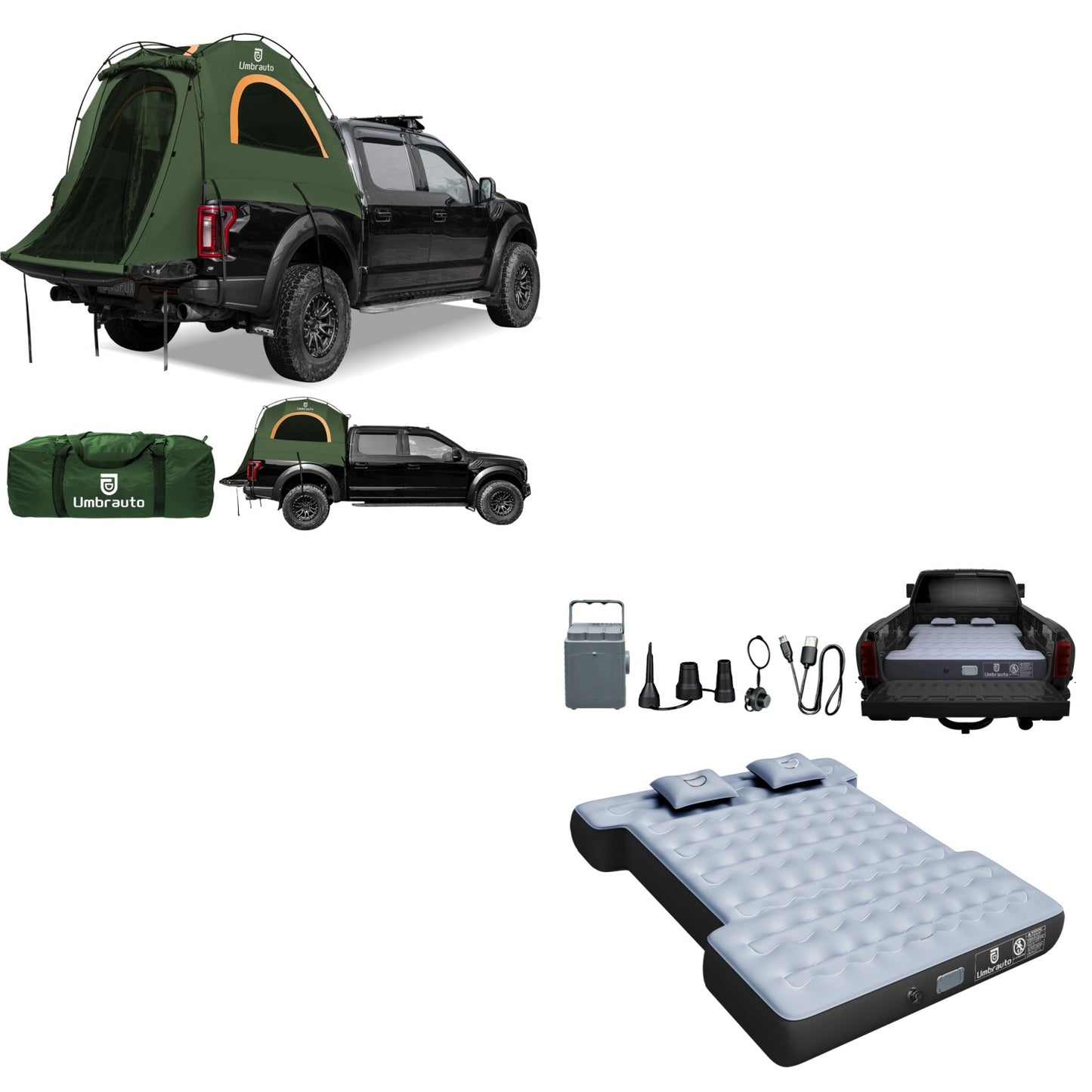 Umbrato 6.4-6.7 ft Truck Bed Tent +Umbrauto 5.5-6.5ft Built-in Pump Truck Bed Air Mattress 3.0