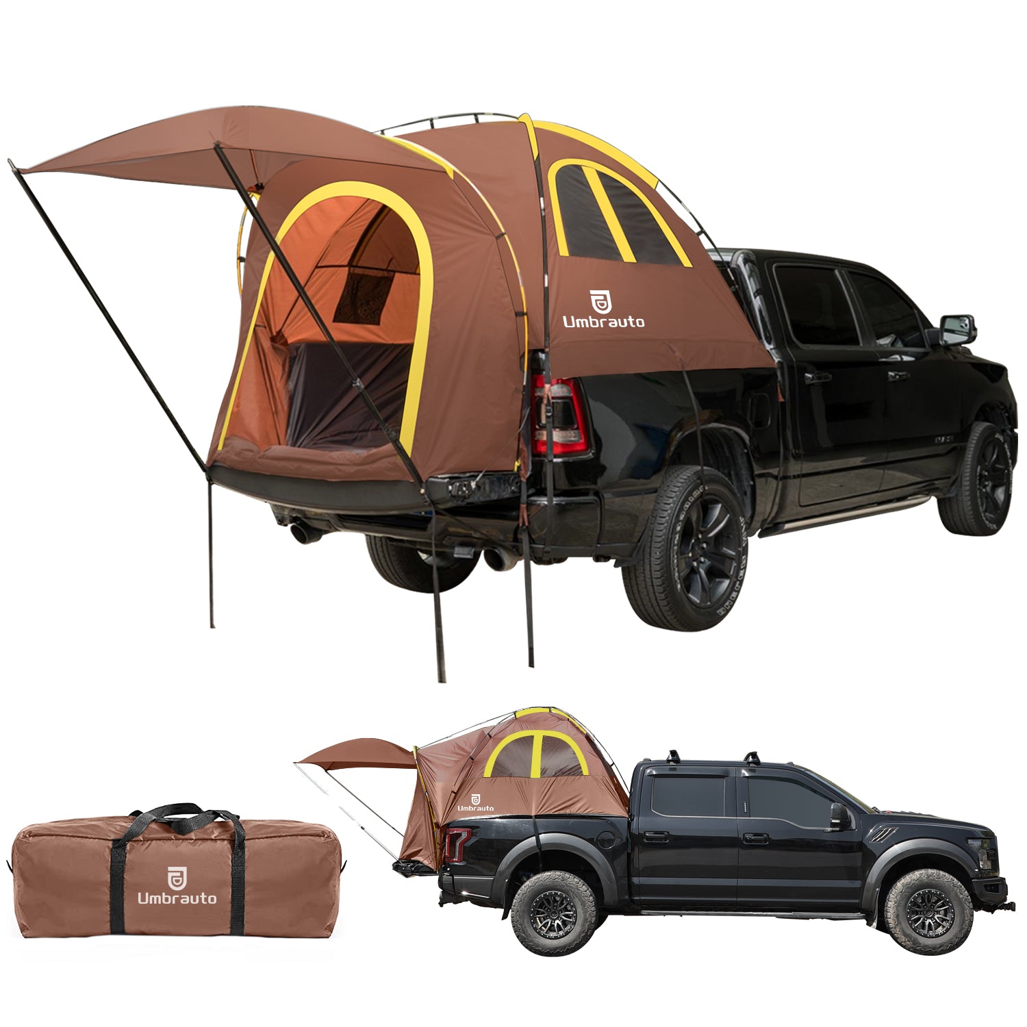 Umbrauto Truck Bed Tent with Awning,Fits 5.5-5.8 ft Truck Beds | PU3000mm Waterproof Pickup Tent, Orange