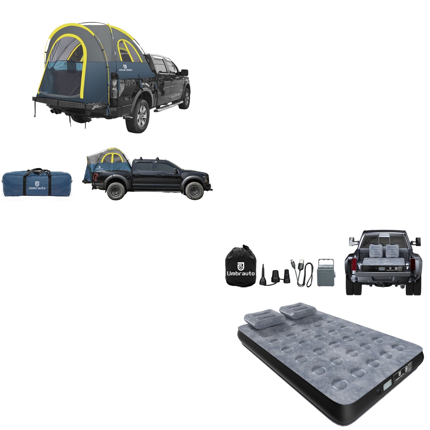 Umbrauto Truck Bed Tent with Full Size Truck Bed Mattress 5.5-5.8ft for Outdoor Travel with Rechargeable Built-in Air Pump & Carry Bag