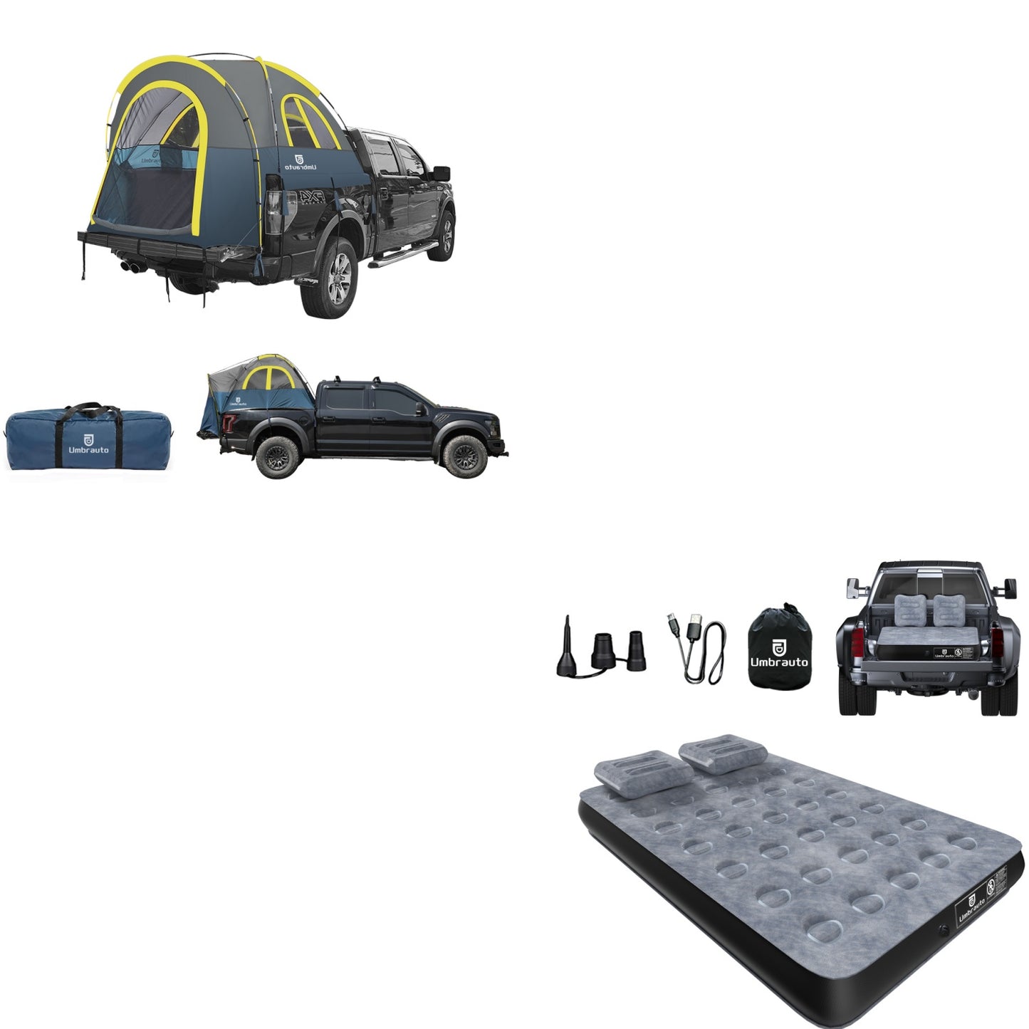 Umbrauto Truck Bed Tent with Full Size Truck Bed Mattress 5.5-5.8ft for Outdoor Travel with Rechargeable Built-in Air Pump & Carry Bag