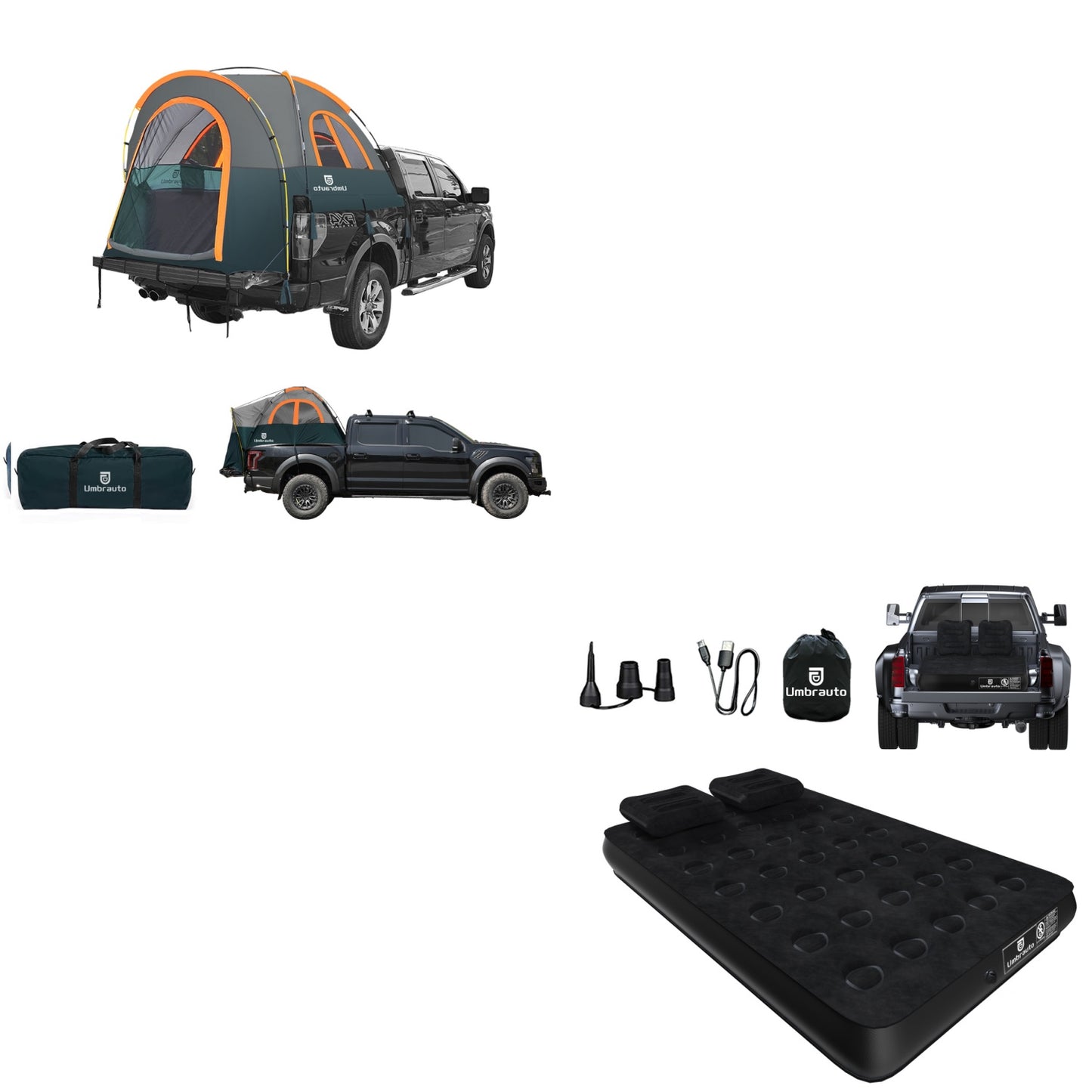 Umbrauto Truck Bed Tent with Full Size Truck Bed Mattress 5.5-5.8ft for Outdoor Travel with Rechargeable Built-in Air Pump & Carry Bag